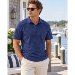 Birdwell Beach Britches Mens XXXL Navy Blue Terry Cloth Polo Shirt Made in USA